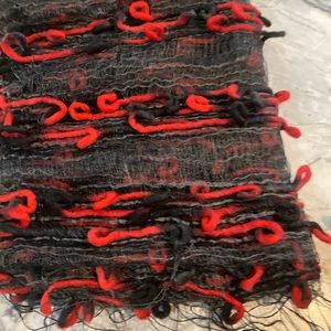 Woman’s Black 100% Ground Silk, Acrylic Red Strip scarf/Shawl  - No Brand